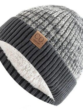 Co. Uzzi 1987 Gray & White Lined Beanie Hat Fall Winter Warm Outdoors-OS-NEW